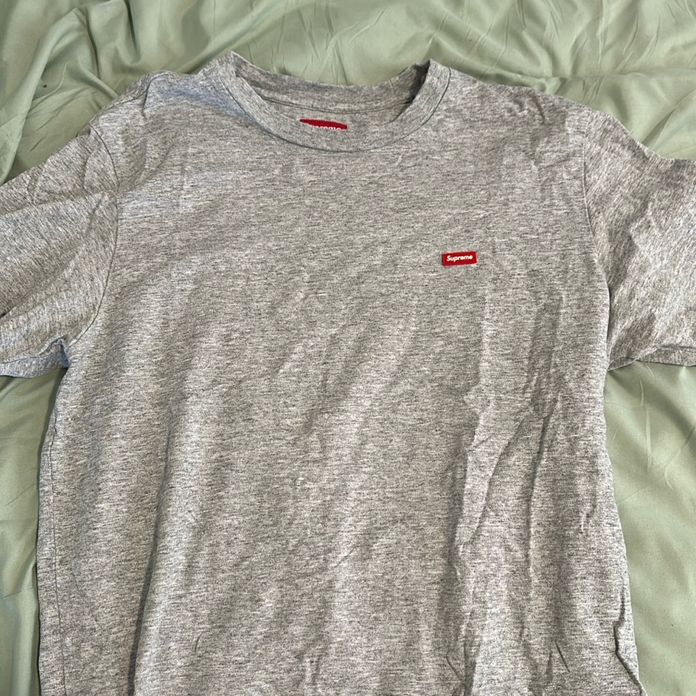 Supreme Small Box Logo Tee - Heather Grey + Red Rubber Logo - Size Medium